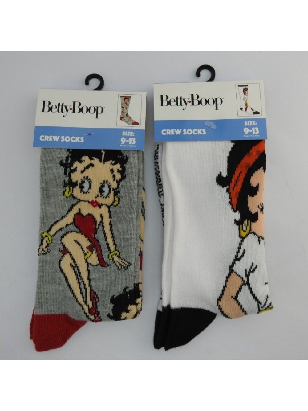 Betty Boop Crew Socks 2 Pair Pack Womens Gray White Size 9-13 NWT Cartoon